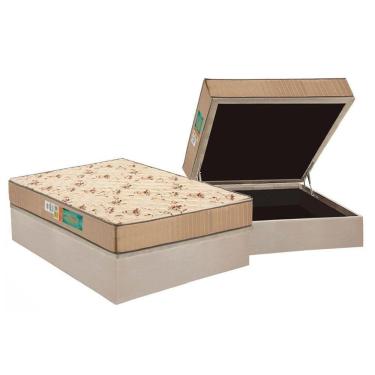 Imagem de Cama Box Baú Casal: Colchão Espuma Polar D33 Pérola + Base Crc Suede Clean(138x188)