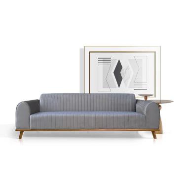 Imagem de Sofá Living átila 2,10m Em Veludo Chumbo Base Madeira Maciça