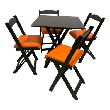 Imagem de Conjunto Mesa Dobrável Com 4 Cadeiras Preto Estofado Laranja