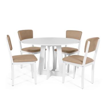 Imagem de Mesa De Jantar Redonda Montreal Branca Com 4 Cadeiras Estofadas Ella Branco/marrom Claro