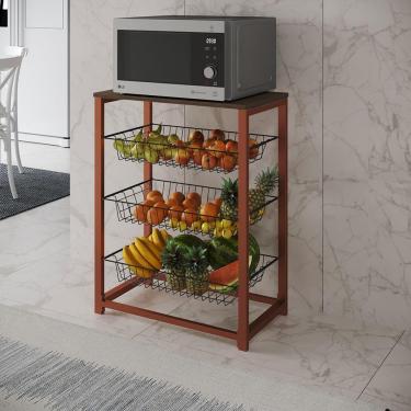 Imagem de Fruteira Com Suporte Para Micro-Ondas Barcelona Aço Cobre Cesto Preto Tampo Amêndoa - Cor: Marrom