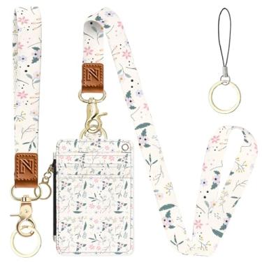 Imagem de Porta-crachá de identificação e carteira com cordão floral 2 em 1 para professores, enfermeiras, profissionais - linda bolsa de moedas com zíper, alça de pulso removível e cordão de pescoço, 5