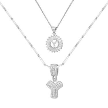 Imagem de Colar feminino com letras douradas/prateadas, banhado a ouro 14K, joias personalizadas com nome personalizado, colar com pingente de iniciais para casal, 2 peças, colar elegante e delicado para