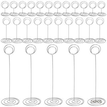 Imagem de Conjunto de 36 peças de suportes de números de mesa, porta-cartões de arame de metal com base, alturas ajustáveis para casamentos, festas, aniversários, chuveiros, fotos, recorte de notas