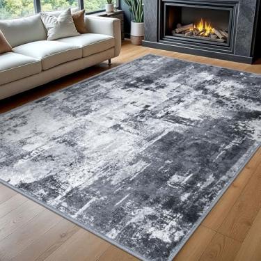 Imagem de KOZYFLY Tapete abstrato moderno, 20 x 25 cm, cinza, lavável, grande, para sala de estar, quarto, antiderrapante, com lã sintética, macia, para sala de jantar, sala de estar, escritório, dormitório,