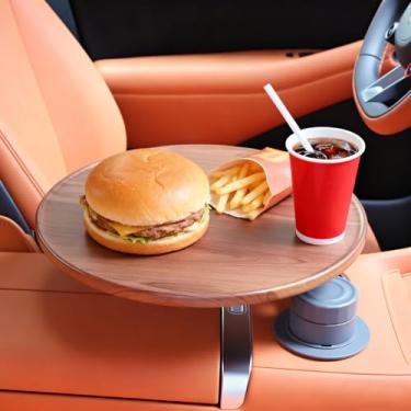 Imagem de Arcoche Bandeja de carro e mesa de carro para laptop com rotação de 360° de madeira para carro, suporte para laptop, mesa de carro – Mesa de volante universal para Tesla Model Y/3/S, Ford F-150