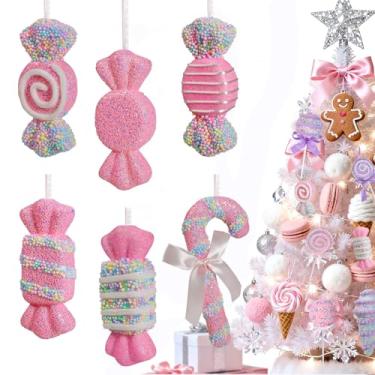 Imagem de 6 peças de decorações de Natal Candyland, pirulito pendurado, decoração de árvore de Natal, festa de aniversário, decoração de casamento, enfeites de Natal (6, doces)