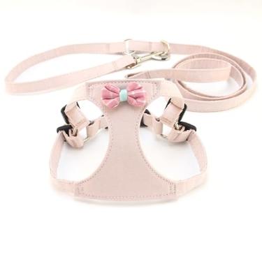 Imagem de Peitoral para cães com coleira e gravata borboleta, colete macio para cães, sem puxar, sem asfixia, à prova de escape, fácil de caminhar, rosa Sakura M