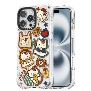 Imagem de Rosarnnah Capa para iPhone 16 Pro fofa - compatível com Magsafe - Capa de telefone à prova de choque com proteção contra quedas de grau militar de 6 m - Design engraçado de gato gatinho feliz (17,5 cm
