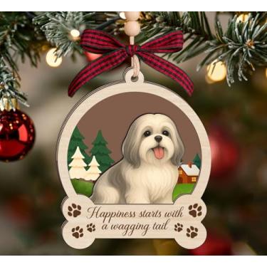 Imagem de Enfeite de Natal de madeira Shih Tzu - Lembrança de cachorro de 3 camadas - Presente memorial de animal de estimação para amantes de cães - Decoração de Feliz Natal - Enfeite de madeira de 7,5 x 10,2