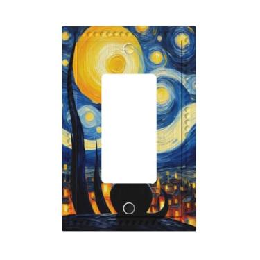 Imagem de HLCoChT O interruptor de luz de arte decorativa cobre o gato sob o céu estrelado 1 Gang Rocker Outlet placa decorativa de interruptor placa frontal GFCI capas de interruptor de luz
