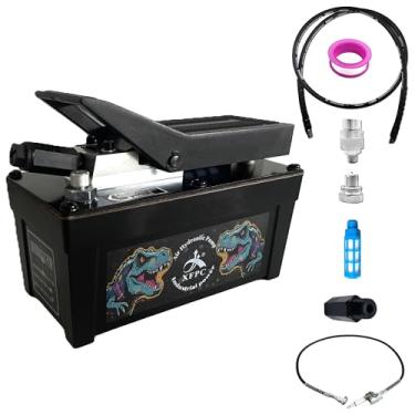 Imagem de Bomba hidráulica de ar 0,45 Gal 10.000 PSI Reservatório NPT 3/20.3 cm Saída de óleo, NPT 1/10.2 cm, bomba de pé hidráulica a ar feita de alumínio com mangueira hidráulica de 2 m e mangueira pneumática