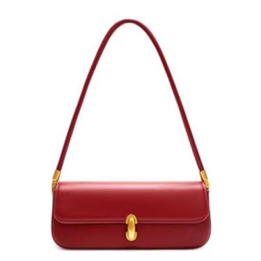 Imagem de Bolsa de ombro pequena feminina vintage de couro bolsa clutch mini Hobo retrô moderna com fecho de fivela, Vinho tinto