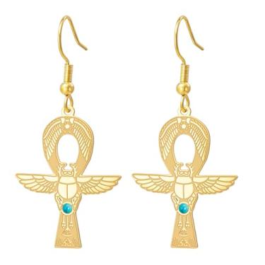 Imagem de PDOUSELF Brincos de Ankh Egípcio para Mulheres Aço Inoxidável Vintage Ankh Cruz Brincos Joias Egípcias Presente, One Size, Aço inoxidável, Sem pedra preciosa