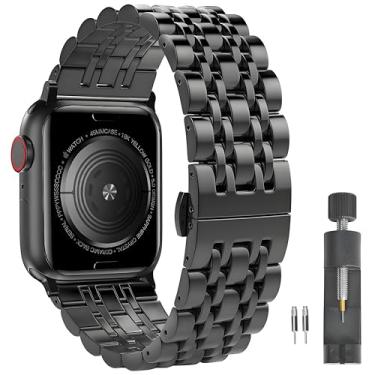 Imagem de PUGO TOP Pulseira compatível com Apple Watch séries 10, 9, 8, 7, ultra 2/Ultra, séries 6, 5, 4 e 3 SE, iWatch iPhone Watch para homens e mulheres (42/44 mm/45 mm/49 mm, preto fosco + preto brilhante)