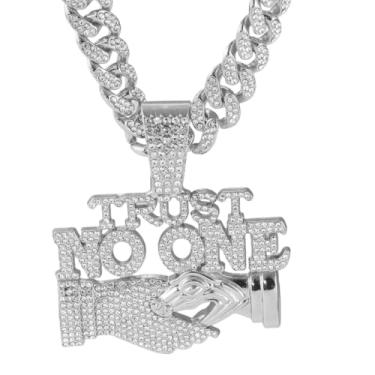 Imagem de GuoShuang Colar feminino com pingente de elos cubanos, corrente cubana Miami de 45,7 cm, joia hip hop, para homens e mulheres