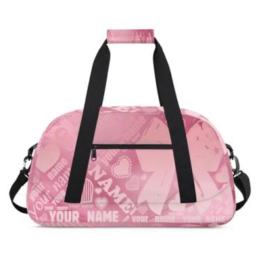 Imagem de Bolsa esportiva personalizada com laço rosa para nome com nome, bolsa de dormir personalizada, bolsa de fim de semana, bolsa de treino para dança, balé, academia, ginástica, mala, viagem, presente