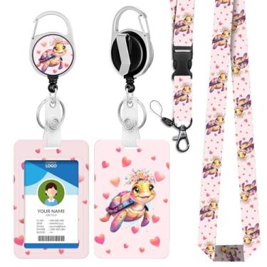 Imagem de IBOVODI Cordões de tartaruga rosa para crachás de identificação, suporte de crachá com clipe retrátil, cordão de cruzeiro para chaves de cartões de navio, capa protetora de cartão fofo para enfermeira