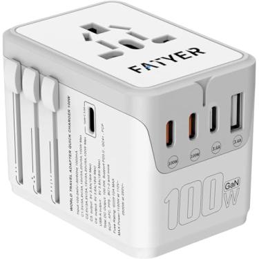 Imagem de FATYER Adaptador universal de viagem, adaptador de plugue internacional de 120 W GaN com cabo C para C de 100 W, adaptador de alimentação USB C + 1 USB-A para viagem, tomada mundial da UE/Reino Unido