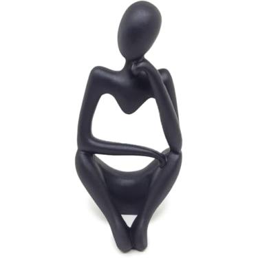 Imagem de Escultura Decorativa Abstrata de Figura Humana Sentada, Preto Fosco, Estilo Moderno Minimalista