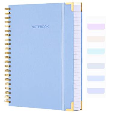 Imagem de Amanple Caderno espiral, caderno pautado universitário, 17,78 cm x 25,4 cm, 300 páginas, caderno de couro para mulheres e homens, caderno de capa dura B5 para escola de trabalho, 24 peças de abas de índice, azul claro
