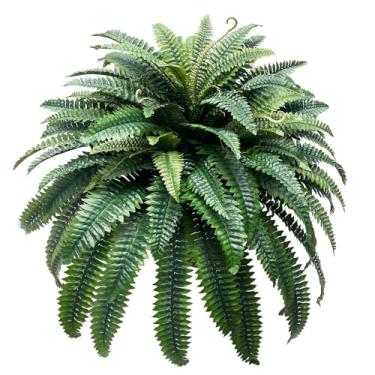 Imagem de Niaone Samambaia artificial Boston Samambaias falsas 129 cm – plantas artificiais ao ar livre, 98 ramos para pátio, varanda, decoração de casa interna (resistente a UV, plantador grande, estilo boêmio