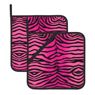 Imagem de Conjunto de tapete de panela quadrado resistente ao calor, listrado, ano novo, 2 peças antiderrapantes com alças para pendurar, para balcão de cozinha e proteção de mesa de jantar.