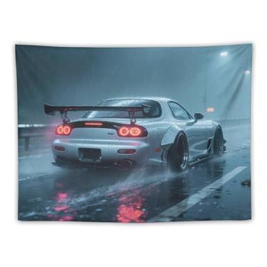 Imagem de HouLaiZhe JDM Tapeçaria de carro Rx7 Jdm carro esportes noite chuvosa pendurar na parede quarto decoração de casa tapeçarias estética piquenique decoração de parede arte de parede para dormitório sala