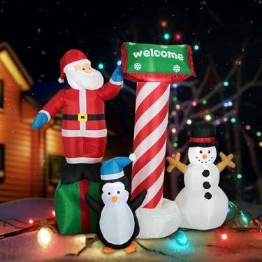 Imagem de Baoblaze Decoração de Natal inflável com Papai Noel e pinguim e boneco de neve, decoração inflável de Natal fofa leve para presente de gramado de