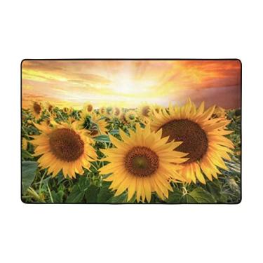 Imagem de Zeraoke Tapetes de área de girassóis pôr do sol para sala de estar 10 x 15 m, tapete macio de pelúcia moderno, tapetes antiderrapantes felpudos para decoração de casa, tapete lavável para quarto,