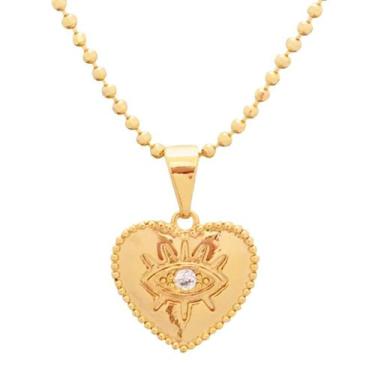 Imagem de Colar Gargantilha Corrente e Pingente de Coração Olho Grego Zircônias 