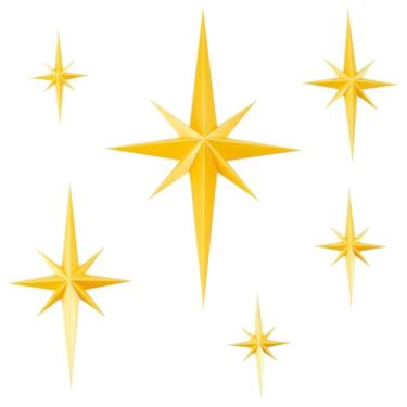 Imagem de WADORN 6 peças de decoração de parede de arte de estrela dourada, 3 tamanhos, retrô, 8 pontas, estrelas atômicas, arte de parede de plástico, decoração moderna de meados do século, enfeites de