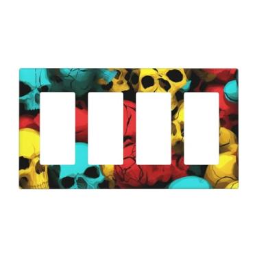 Imagem de Placa de parede com estampa de crânio, capa decorativa para interruptor de luz, tamanho padrão, painel de interruptor quádruplo para placas de luz, capas de interruptor para decoração de quarto e casa