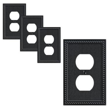 Imagem de TREEWELL Pacote com 4 placas de cobertura de tomada frente e verso pérolas, placas decorativas de policarbonato inquebrável e tampas de tomada, placas de parede pretas para tomadas elétricas, 1 capa