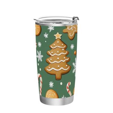 Imagem de Wassud Copo de árvore de Natal com tampa e canudo de aço inoxidável parede dupla copo isolado copo de viagem caneca de café para bebidas frias e quentes 590 ml