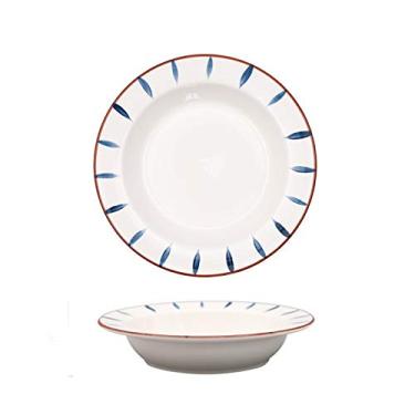 Imagem de Pratos de jantar brancos com motivos azuis esmalte de cerâmica prato de salada em forma de chapéu prato de sopa tigela segura para micro-ondas e forno