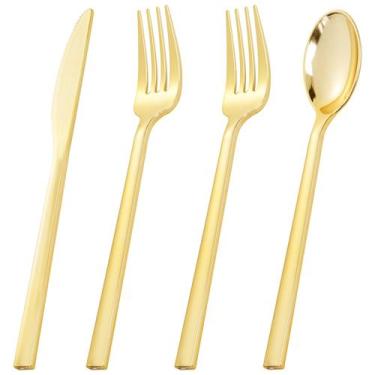 Imagem de Conjunto de talheres de plástico dourado Rubtlamp 180 unidades para fe