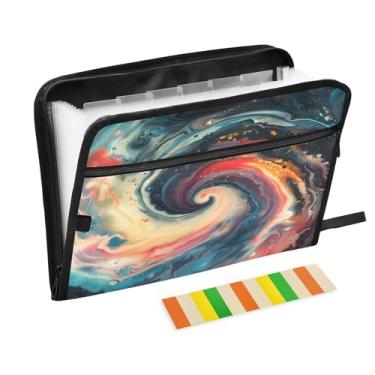 Imagem de CEBUGI Pasta expansível com 13 bolsos, organizador de arquivos sanfonado à prova d'água com etiquetas tamanho A4, organizador de documentos de papel para escola, material de escritório, fundo colorido