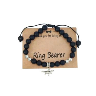 Imagem de Pulseira de pedido de casamento com pingente de dinossauro, pulseira com contas, obrigado por ser nosso portador de anel, presente de joias de casamento, 7, Pedra, Sem Pedra Preciosa