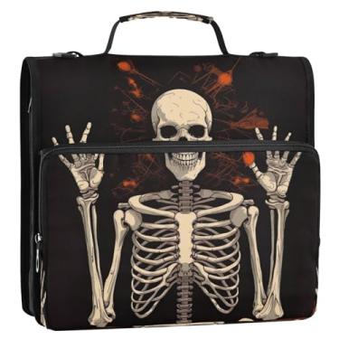 Imagem de Wassud Fichário de caveira de Halloween com 3 anéis com alça de ombro e alça de vários bolsos, organizador de pastas expansíveis