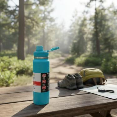 Imagem de Garrafa Térmica 800ml Aço Inox Antivazamento Isolada a Vácuo para Academia, Corrida, Esportes, Trabalho e Viagem | Mantém Bebidas Geladas ou Quentes | Resistente, Portátil, Reutilizável (Azul Claro)