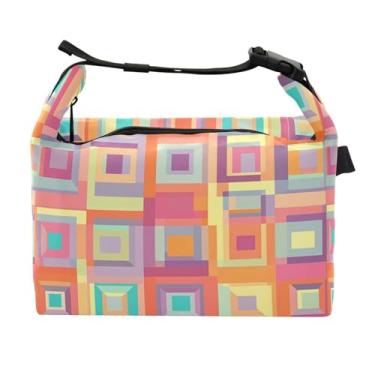Imagem de STAYTOP Lancheira artística colorida em forma quadrada com fivela de alça, lancheira isolada para meninos e meninas, lancheira térmica para trabalho escolar