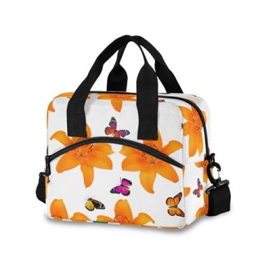 Imagem de Burbuja Lancheira térmica Orange Lilies para mulheres e homens, lancheira portátil com alça de ombro removível, lancheira para viagem, piquenique, escritório, trabalho
