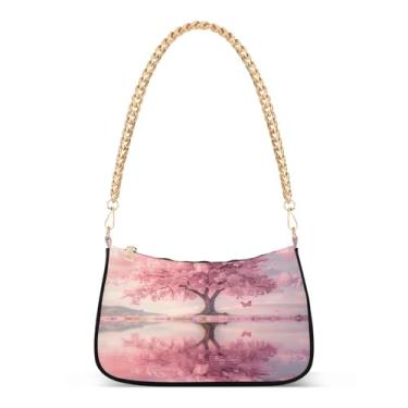 Imagem de CEBUGI Bolsa tiracolo feminina bolsa de ombro para árvore de cerejeira elegante bolsa clutch com alça de corrente