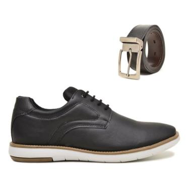 Imagem de Sapato Oxford Masculino com Cinto, Couro Premium, Solado TR Antiderrapante, Casual Social, Marrom e Preto (preto, BR, Adulto, Numérico, 44)