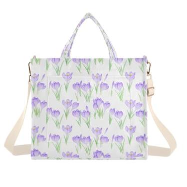 Imagem de CEBUGI Bolsa de mão feminina de flores de açafrão aquarela com alça de ombro ajustável para trabalho, faculdade, viagem, P, A315, Medium