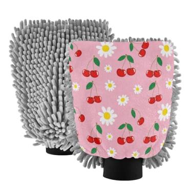 Imagem de STAYTOP Luvas de lavagem de carro cereja 2 peças, luvas de microfibra de chenille sem arranhões, panos de esponja de lavagem ultra absorventes para carros, limpeza doméstica - M