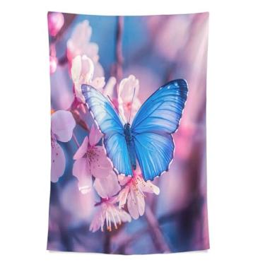 Imagem de STAYTOP Tapeçaria linda borboleta azul tapeçaria para decoração de casa decoração de dormitório sala de estar quarto tapete de parede (60×40in)