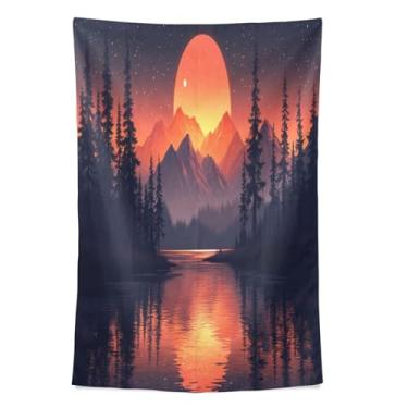 Imagem de STAYTOP Tapeçaria linda montanhas do pôr do sol tapeçarias para decoração de casa decoração de dormitório sala de estar quarto tapete de parede (90 × 60 pol)