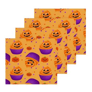 Imagem de Burbuja Pacote com 4 panos de banho de Halloween Cupcakes, algodão premium máxima suavidade e absorção para toalhas de mão e rosto, 30,5 x 30,5 cm